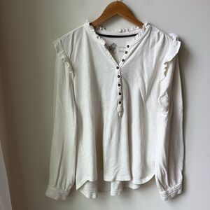 Pilcro Anthropologie Ruffle Henley in Ivory Cotton Modal Blend Feminine Size XL